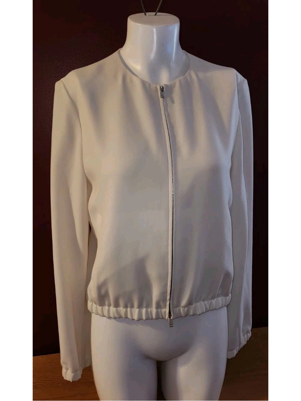 Nwot Women's Theory Bomber Jacket Size 0 - Ivory Zip Up Top Msrp $465